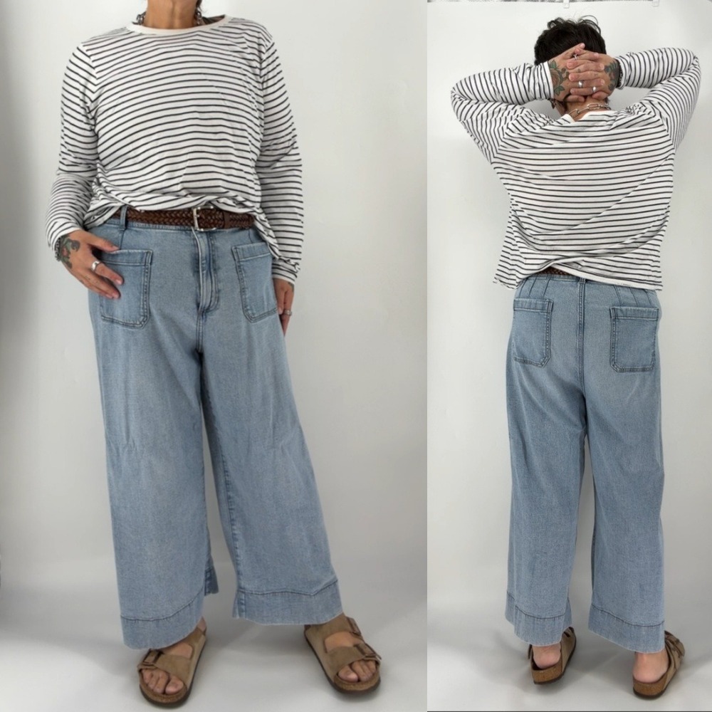 LC Lauren Conrad super high rise wide leg jeans womens 20 plus size light wash